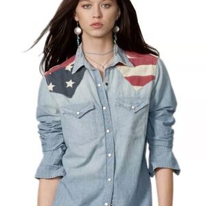 🇺🇸DENIM&SUPPLY🇺🇸Ralph Lauren🇺🇸AMERICAN FLAG CHAMBRAY SHIRT🇺🇸